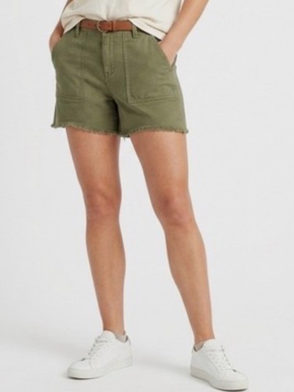Aerie Adventure Cutoff Utility Shorts Olive Army Green Raw Hem Size XL